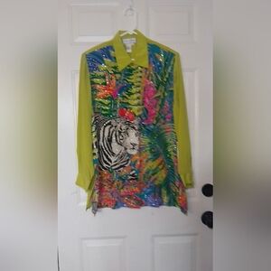 DG2 by Diane Gilman Multicolor Tropical Blouse
